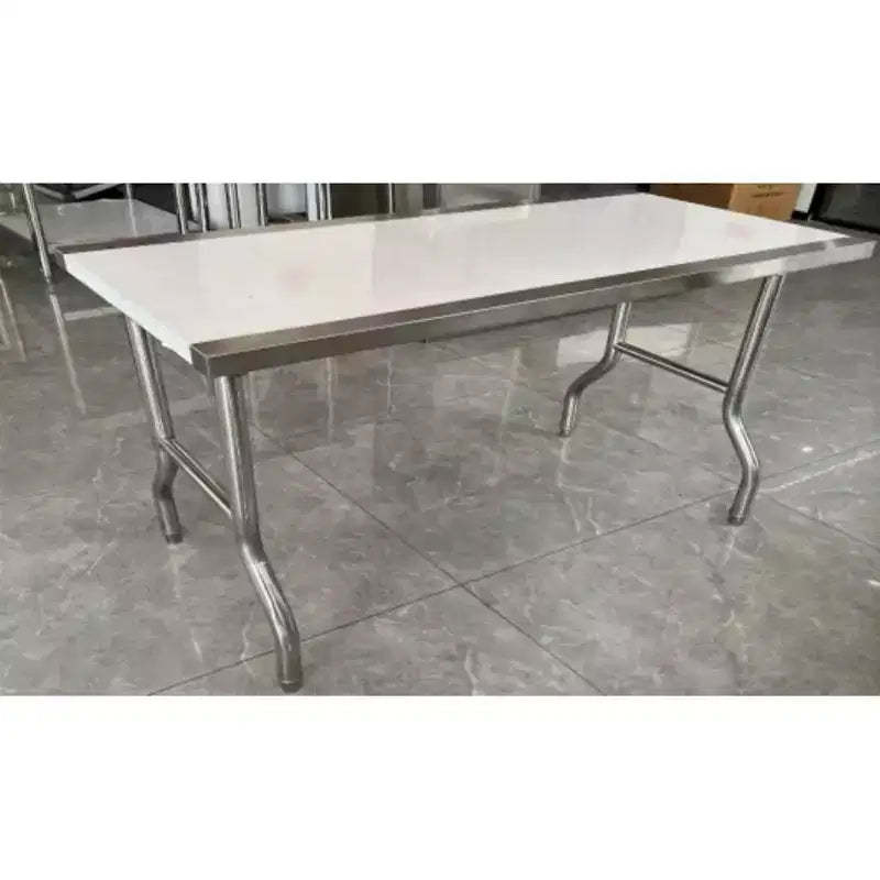201 Stainless Steel Folding Table, Round Legs Straight Edges, Single Layer,