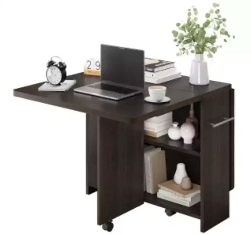 Folding Dining Table, PB Board, Dark Walnut with Handle,