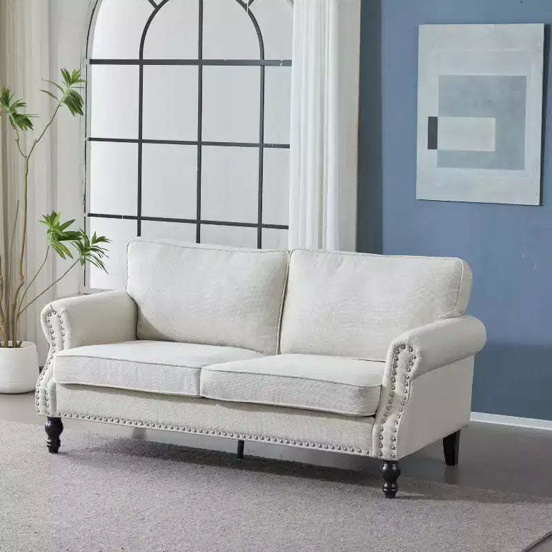 TUYOHW 67.72 Inch Faux Leather 2-Seater Sofa with Nailhead Trim for Living Room,Apartment,Office,Beige