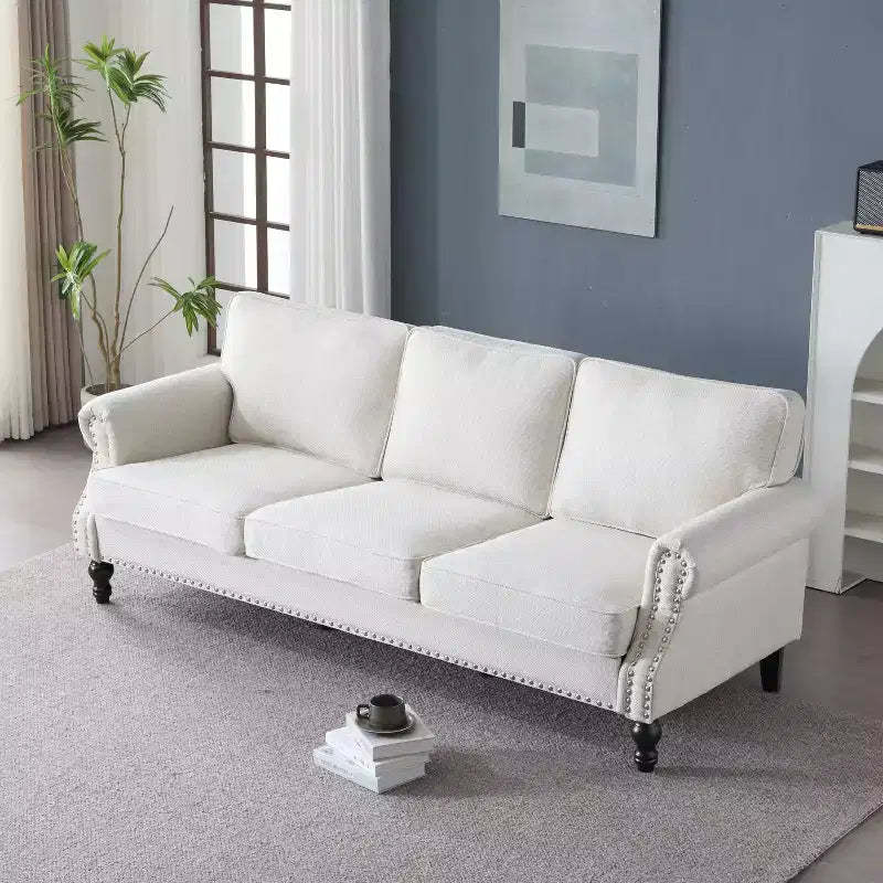 TUYOHW 82.68 Inch Faux Leather 3-Seater Sofa with Nailhead Trim for Living Room,Apartment,Office,Beige