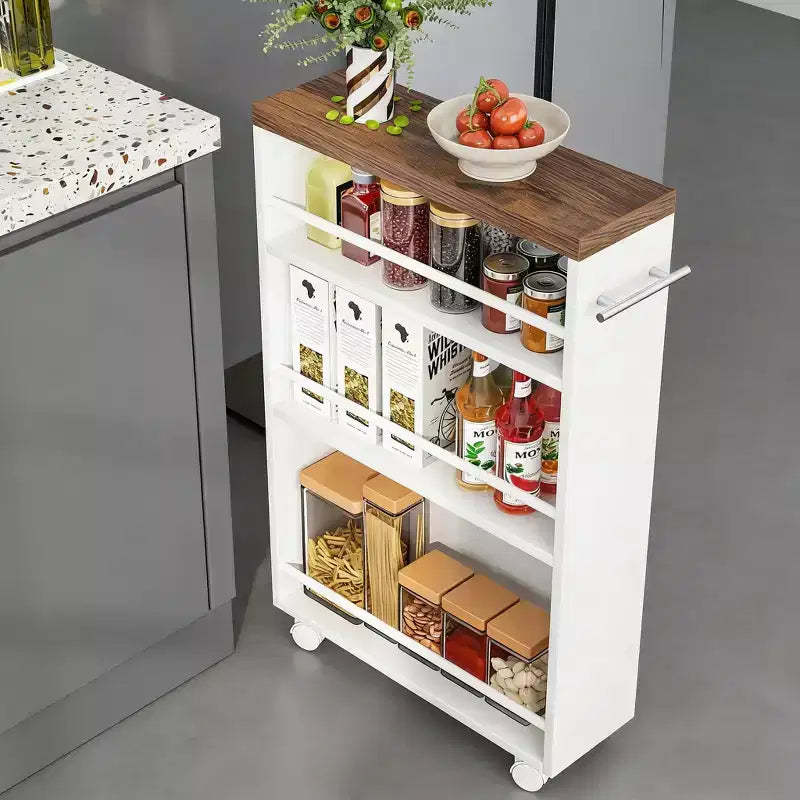 4-Tier Storage Cart, Slim Rolling Narrow Kitchen Cart for Small Place