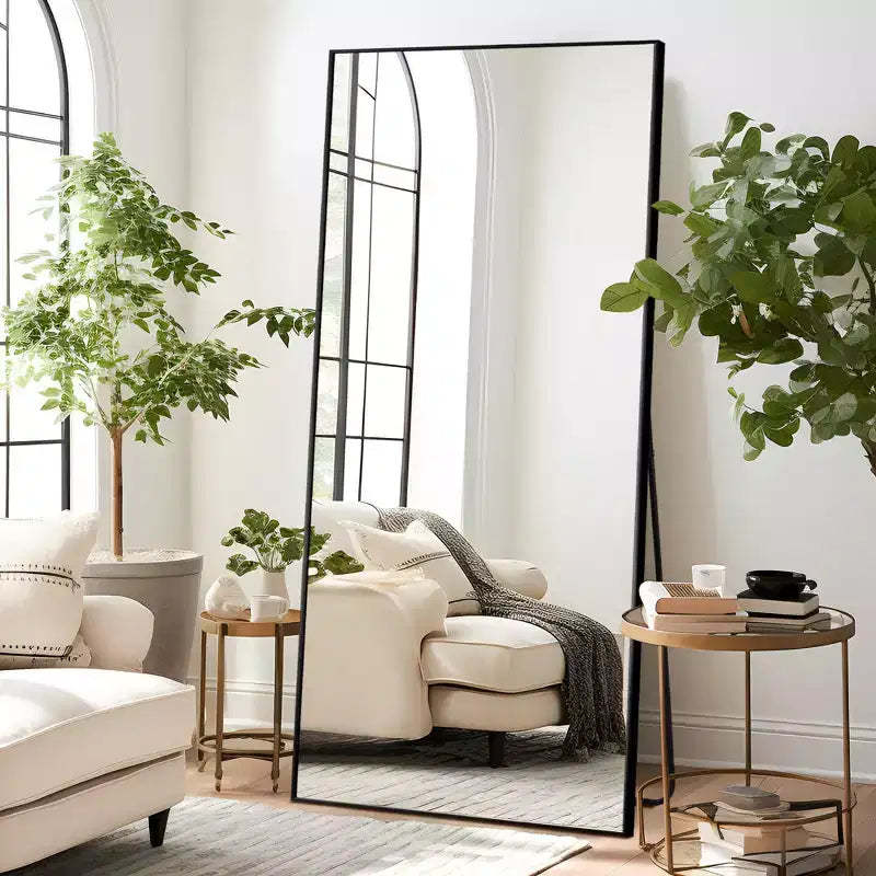 71 x 31 Black Rectangular Full Length Floor Mirror with Stand