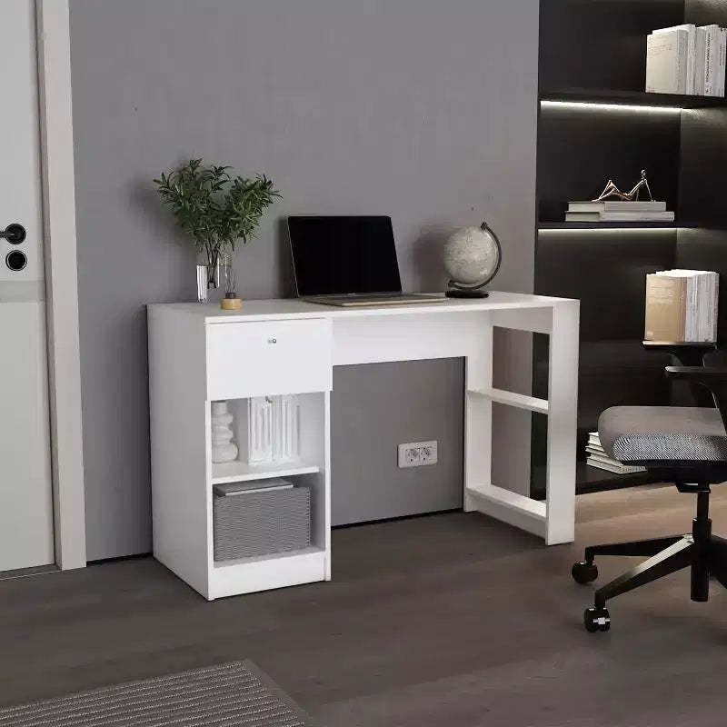 TUYOHW 47 Wooden Writing Desk,Home Office Desk with One Drawer,Four Shelves,Ample Legroom,Modern Computer Desk for Study,Office,Gaming Room