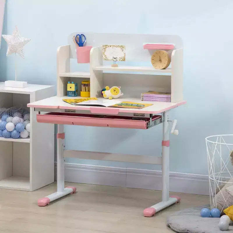 TUYOHW Wooden Kids Desk,Childrens Writing Desk with Height Adjustable & Tilt Desktop,Storage Shelf & Drawer,Student School Table for Ages 3-12