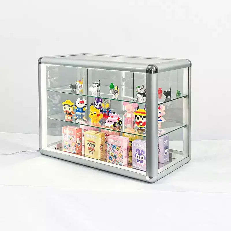 Tempered Glass Top Display Cabinet with Sliding Glass Door and Lock, Standard Aluminum Frame, Display Cabinet with Sliding Glass Door, Lock and LED