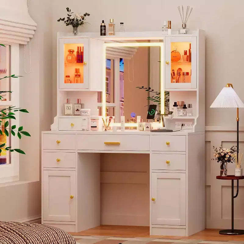BALHAM TRADE-Makeup Vanity Desk with Mirror and Set with RGB Cabinets and Drawers 3 LED Light Modes