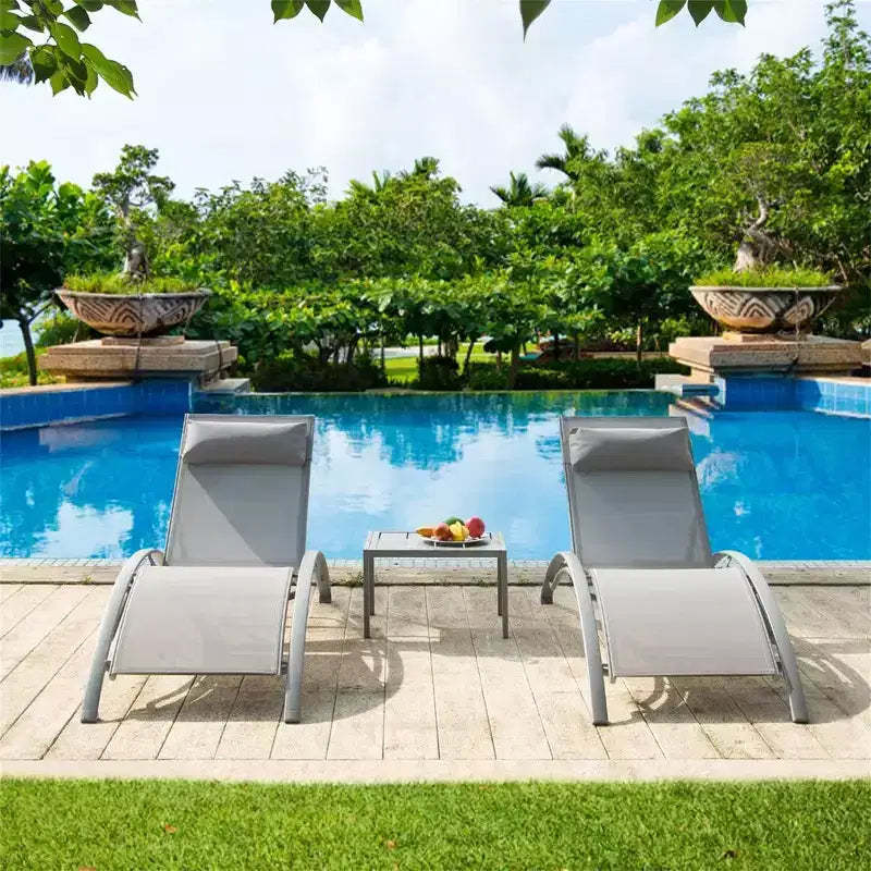 Outdoor Patio Chaise Lounge Chairs Table Set, Adjustable Aluminum Outdoor Chaise Lounge Chairs, All Weather Metal Side Table