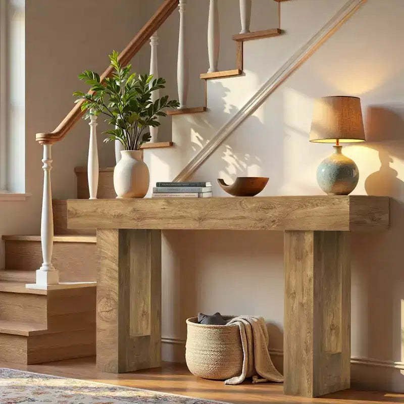 Console Table 63, Farmhouse Entry Table with Storage, Local Wood Grain, Wooden Rectangular Sofa Table for Entryway, Hallway, Living Room
