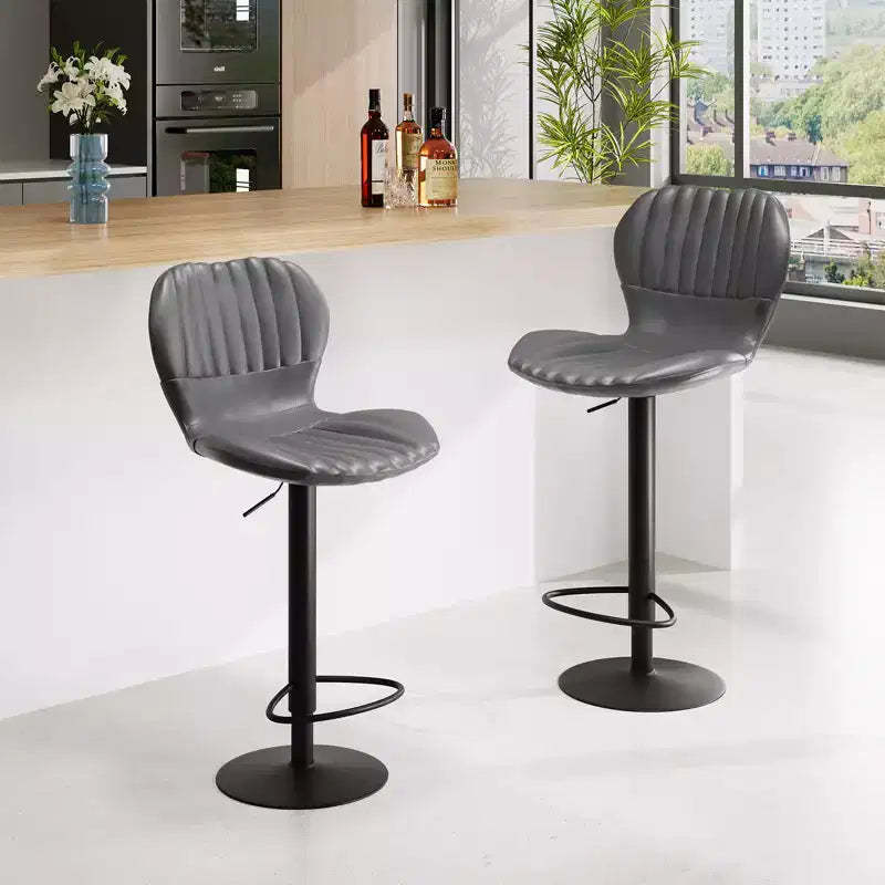 Modern 4-Piece Counter-Height Bar Stool Set with Backrest. Upholstered Faux Leather Chairs with Footrest for Kitchen or Dining Area. Gray