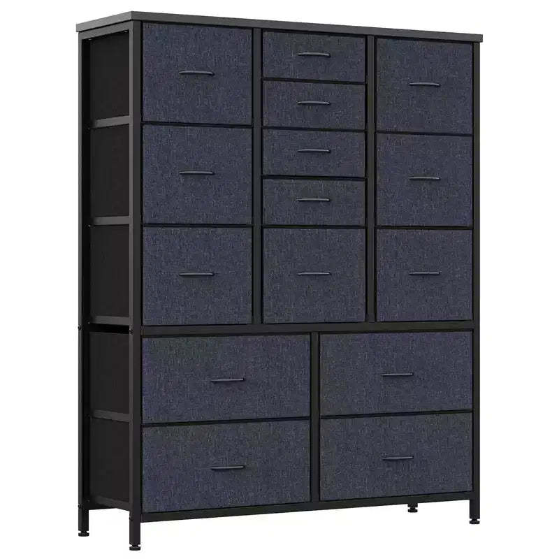 48 H Tall Dresser with 15 Drawers, Fabric Storage Dresser with Metal Frame, Wood Top, Storage Cabinet for Bedroom, Closet, Hallway