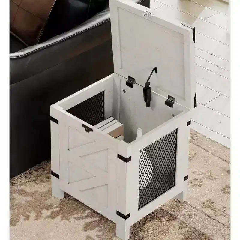 Small Space Side Table, Lift Top End Table, Rustic Nightstand with Storage Cabinet & Lock