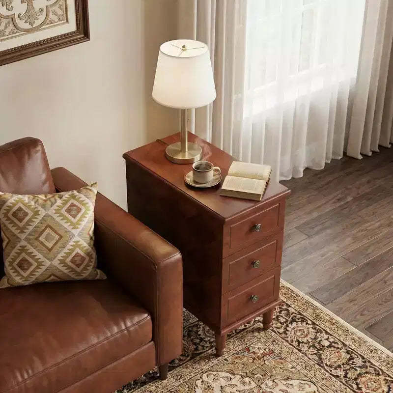 MAYEERTY Fully Assembled Wood Nightstand, Narrow 3-Drawer Side Table for Bedroom