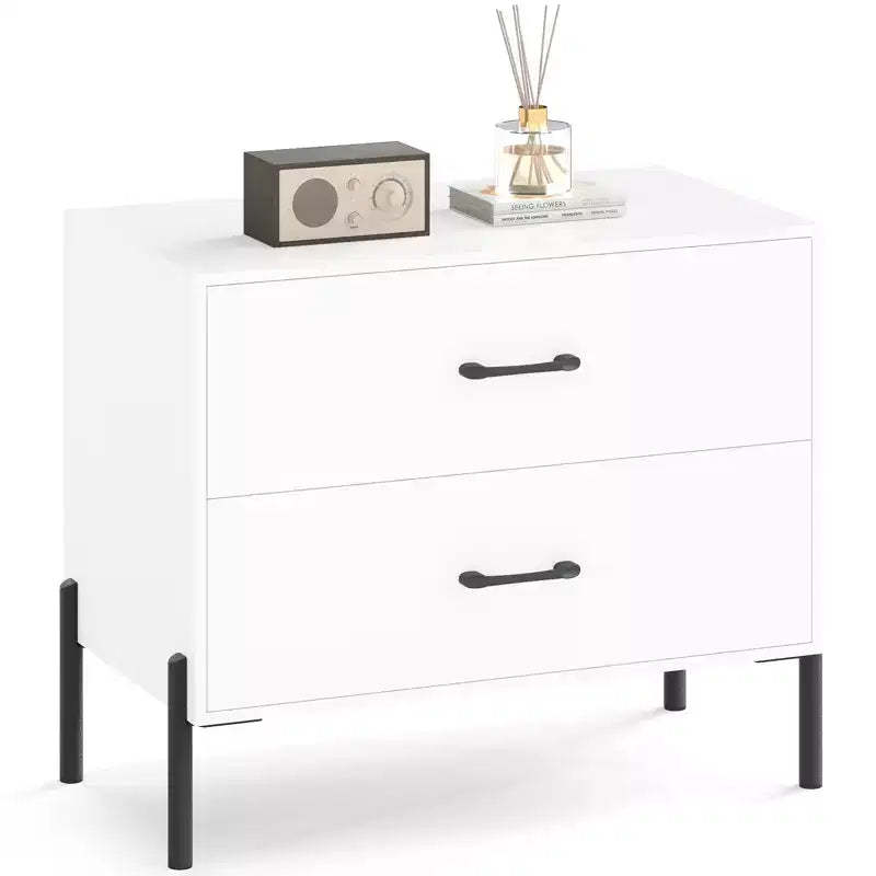 Costway 2-Drawer Dresser w/Metal Legs & Handles Drawers & Anti-Tipping Kits for Closet