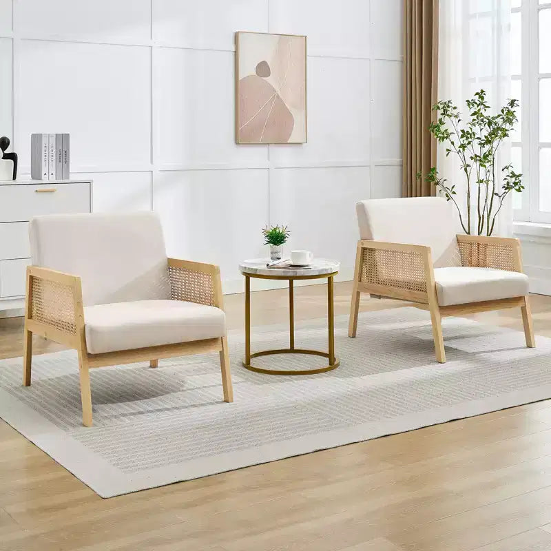 CuisinSmart Mid Century Modern Accent Chair with Rattan Armrests, 300LBS Capacity Upholstered Lounge Chair for Living Room Bedroom Reading-Nook