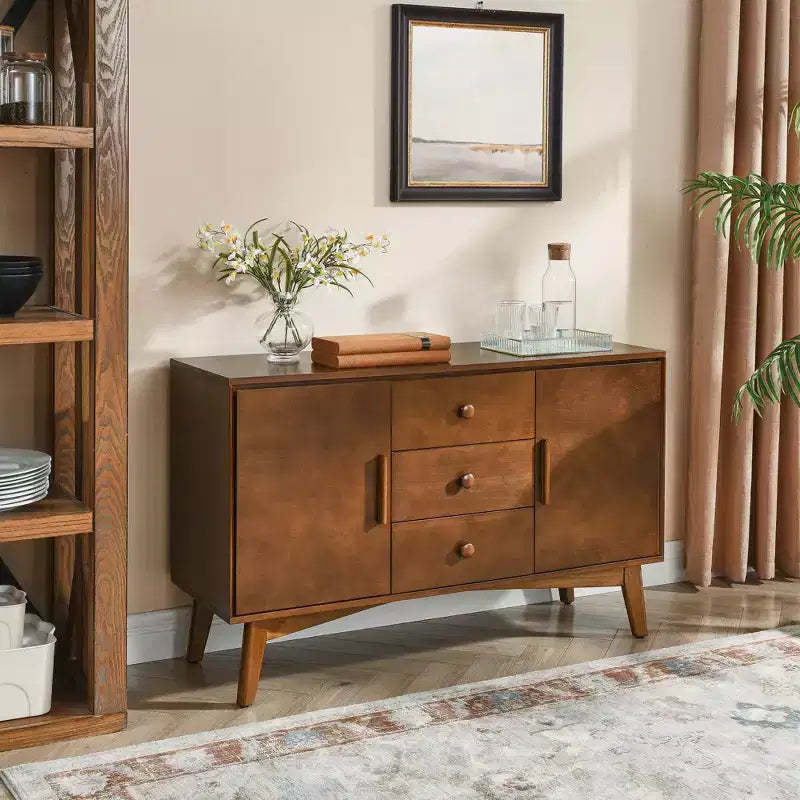 GDFStudio Sigrid Mid Century Modern 47.3 Wood Storage Sideboard with 2 Doors and 3 Drawers