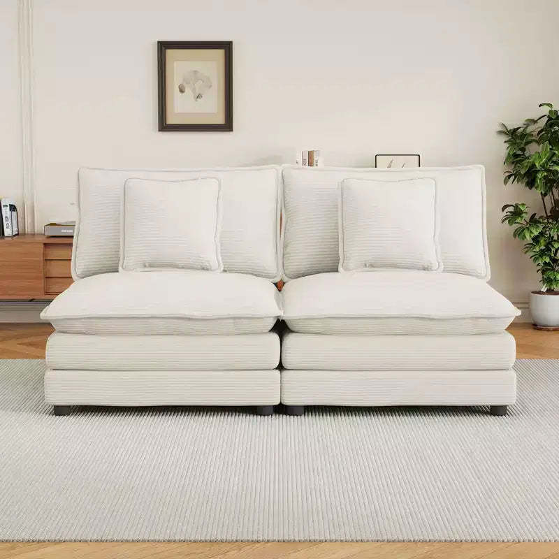MAYEERTY 70.8 Modern Sofa Modular Sofa Upholstered Corduroy Sofa with Two Pillows for Living Room Beige