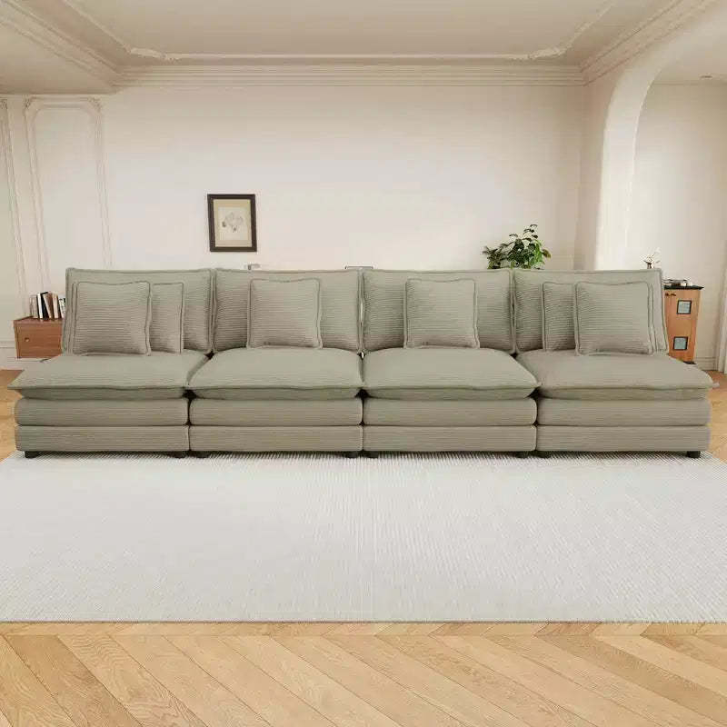 MAYEERTY 141.6 Modern Modular Sofa Upholsteres Corduroy with Four Pillows for Living Room Brown