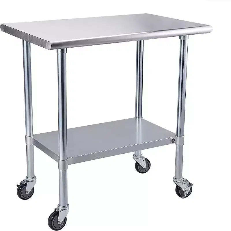Stainless Steel Work Table, 36x24 Inch/30x18 Inch Food Prep Worktable with 4 Wheels for Commercial Kitchen Restaurant