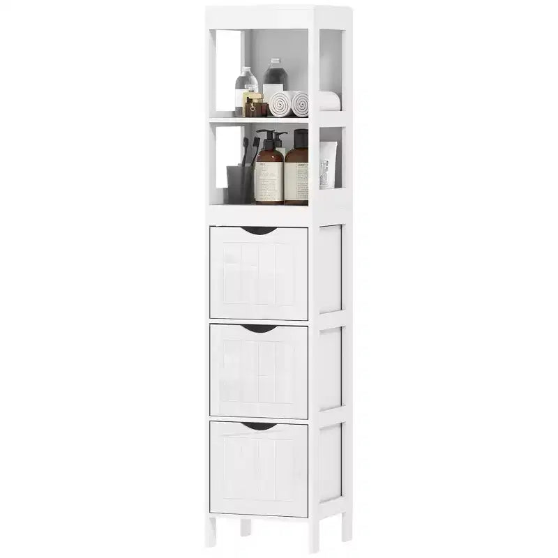 Slim Bathroom Storage Cabinet with 3 Drawers - Narrow Floor Cabinet for Small Spaces, White