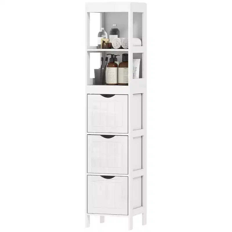 Slim Bathroom Storage Cabinet with 3 Drawers - Narrow Floor Cabinet for Small Spaces, White