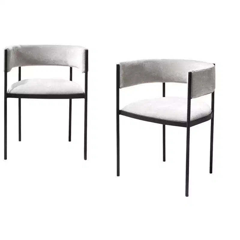HomeRoots Set of Two Light Gray and Black Fabric and Steel Open Back Dining Arm Chairs