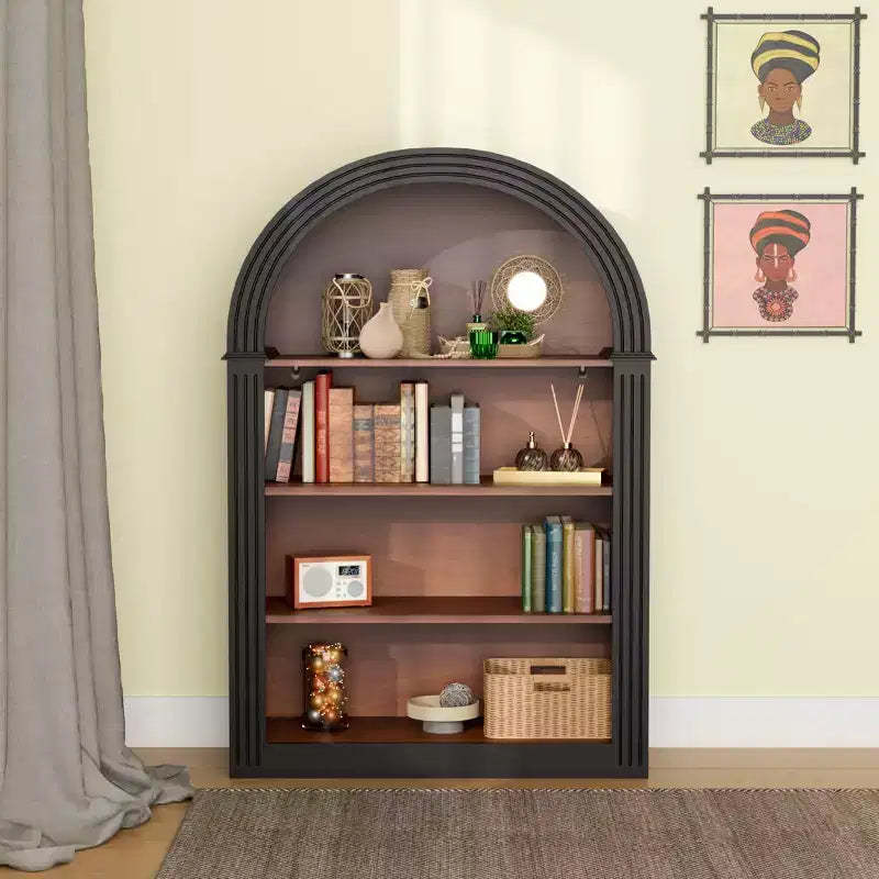 Bookshelf, 4-Tier 45.66 Wooden Arched Open Floor Bookcase, Large Storage Organizer for Library, Bedroom, Living Room, Black