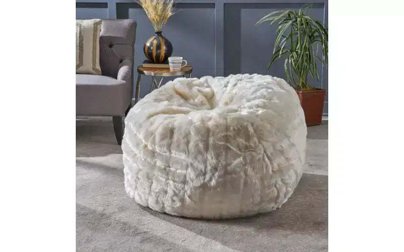 Amori Modern 3 Foot Faux Fur Bean Bag White Color