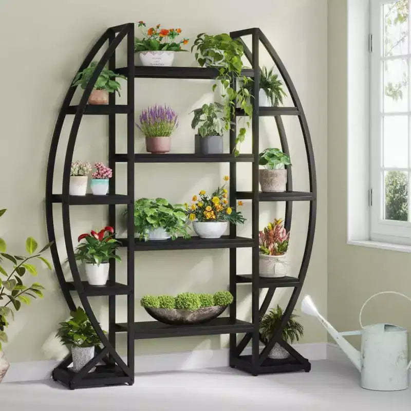 Lantine 8-Tier Curved Plant Stand Indoor, 69-Inch Tall Industrial Metal Plant Shelf for Living Room, Balcony, Patio, Black