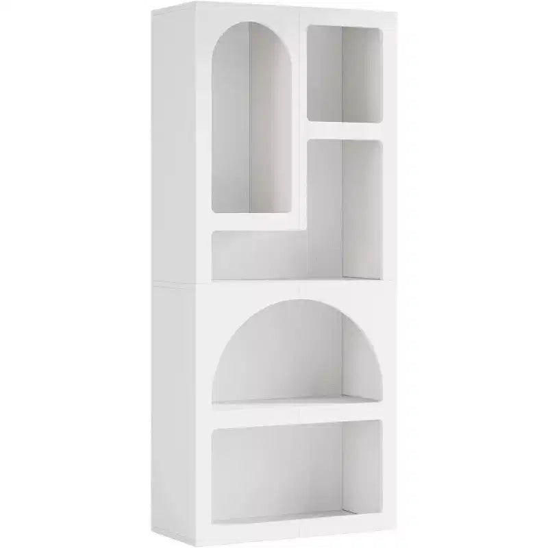 Lantine 70.87-Inch Tall Geometric Bookshelf, White Arched Bookcase with 5 Irregular Storage Shelves for Living Room, Bedroom, Closet