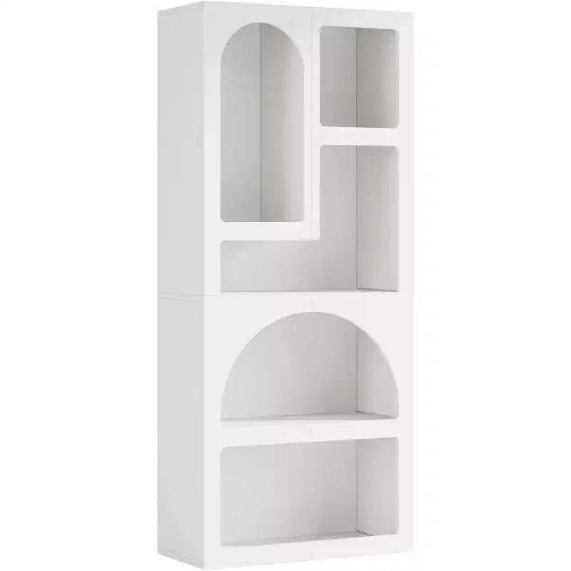 Lantine 70.87-Inch Tall Geometric Bookshelf, White Arched Bookcase with 5 Irregular Storage Shelves for Living Room, Bedroom, Closet