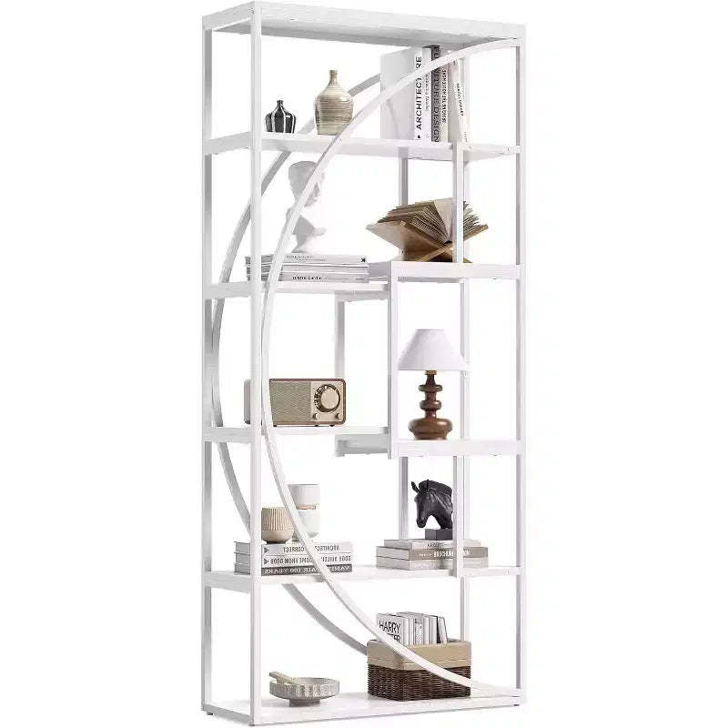 Lantine 70.8-Inch Book Shelf, Industrial Metal Bookcase, 6-Tier Tall Bookshelves, White Display Shelves Storage Organizer for Living Room Office