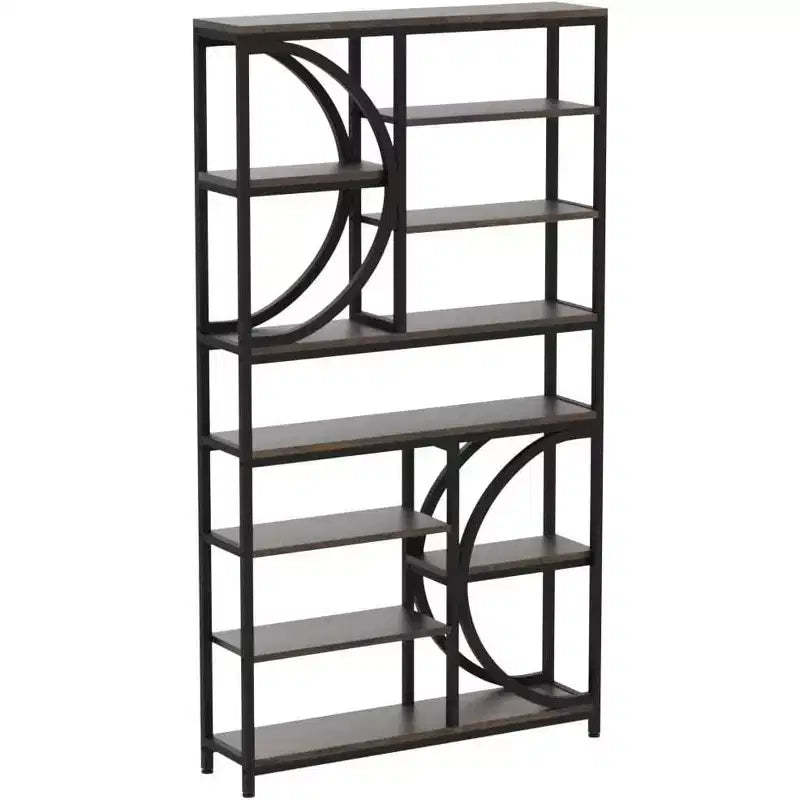 Lantine 77-Inch Bookshelf, Industrial 8-Tier Etagere Bookcase with Metal Frame, Tall Open Display Shelves for Home Office, Brown/Black