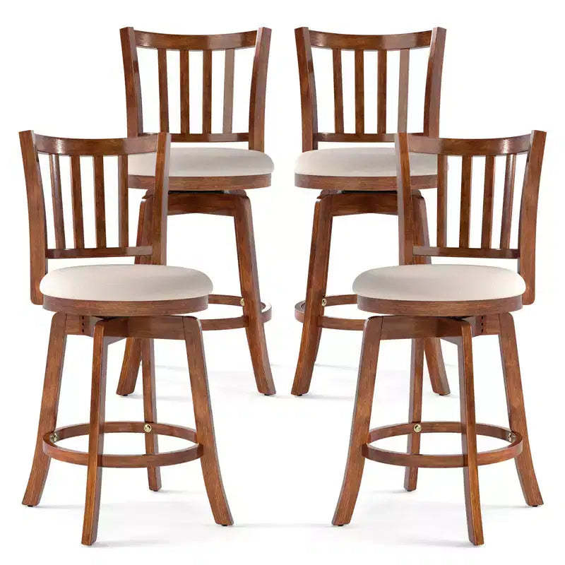 Costway 25'' Swivel Counter Barstools Set of 4 w/Backrest & Upholstered Seat Footrest