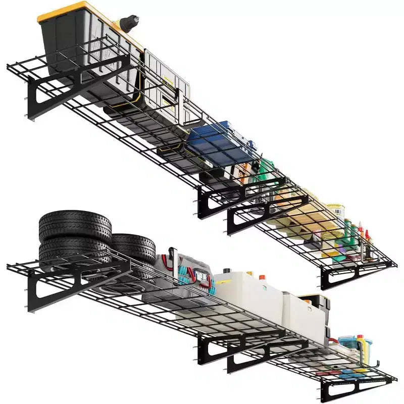 Garage Wall Shelving, 2-Piece 2x6 FT Heavy Duty Steel Storage Racks, Black, for Garage Basement Organization