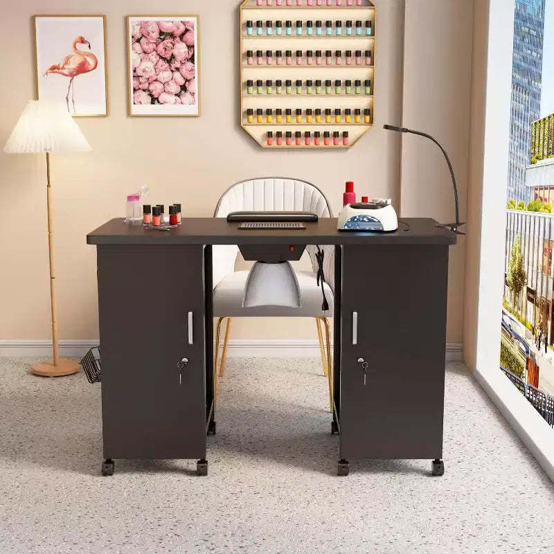 Metal Manicure Table, Double-Door Storage Nail Desk, Professional Workstation for Salon Studio