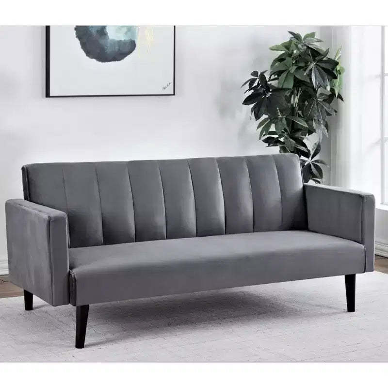 Whisen 72 Velvet Convertible Futon Sofa Bed, Full Out Twin Sleeper Couch - Grey