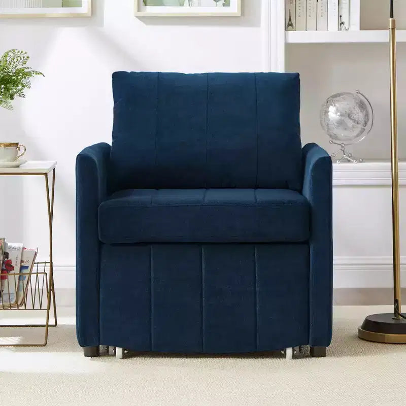 MAYEERTY Uphlostered Convertible Sleeper Sofa Sode Pockets and Storage Basket for Living Room Blue