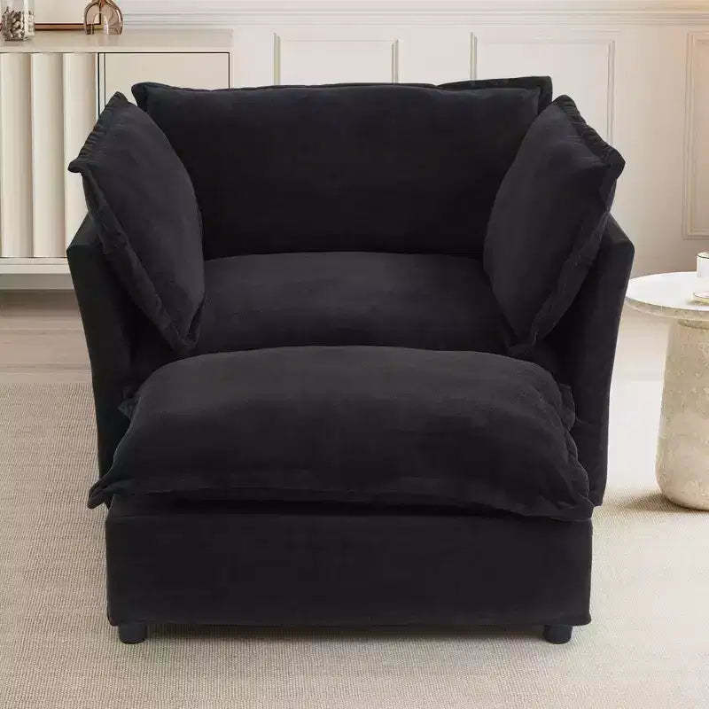 MAYEERTY Modern Armchair Sofa 47 Upholstered Sofa with Movable Ottoman Wide Seat Soft Pillows for Living Room Black
