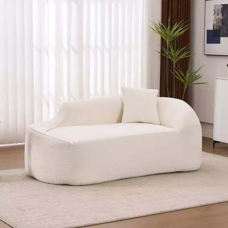 Whisen Compression Curved Chaise Longue, Modern Chenille Loveseat Couch with Deep Seat Sofa Bed, 1 Pillow - Milk White
