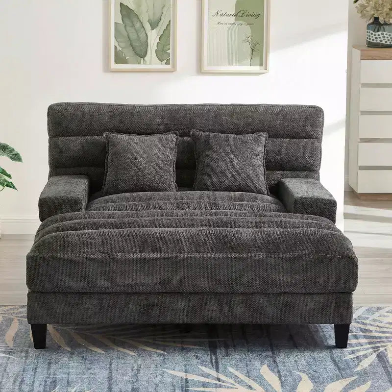 MAYEERTY Modern Chaise Lounge Sofa 57.1 Sofa Bed Chenille Upholstered Sofa with Adjustable Backrest for Living Room Gray