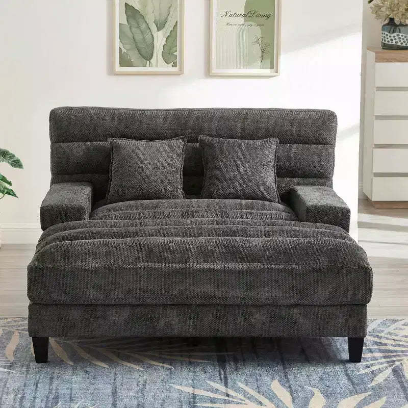 MAYEERTY Modern Chaise Lounge Sofa 57.1 Sofa Bed Chenille Upholstered Sofa with Adjustable Backrest for Living Room Gray