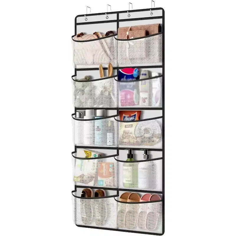 Non-Woven Fabric Hanging Storage Bag, 10-Grid Wall-Mounted Organizer, Gray, for Closet Bedroom Door
