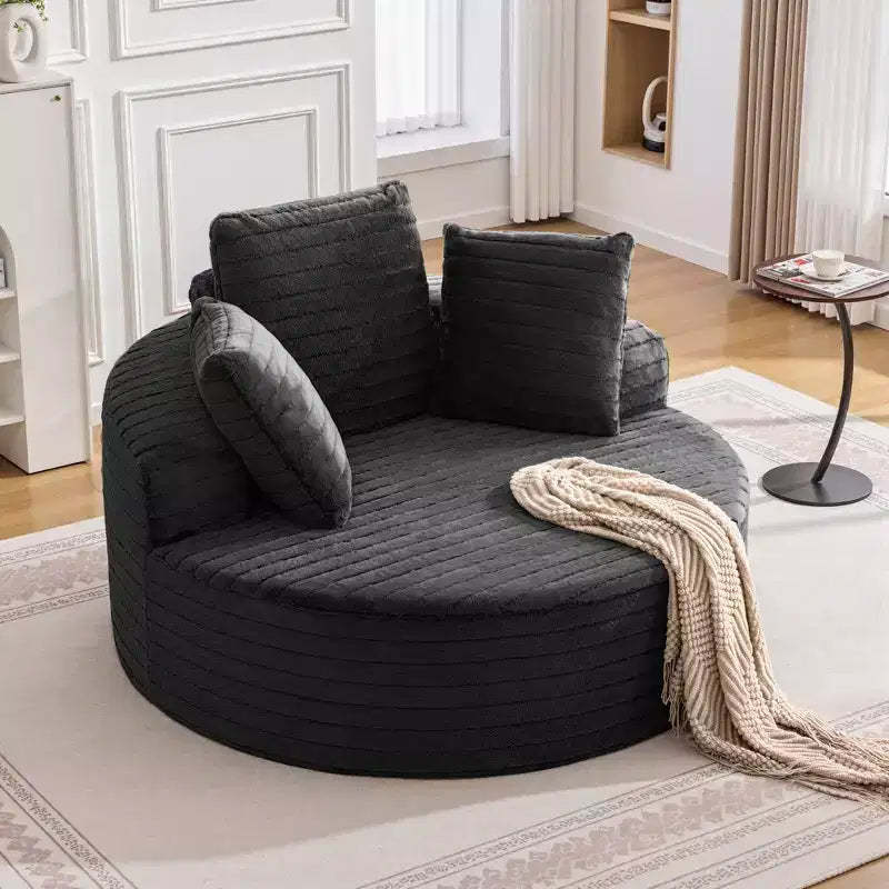 KERDOM Oversized Round Sofa with Cushioned Backrest, Single Cloud Floor Sofa Chair For Living Room, No Assembly Required, Black
