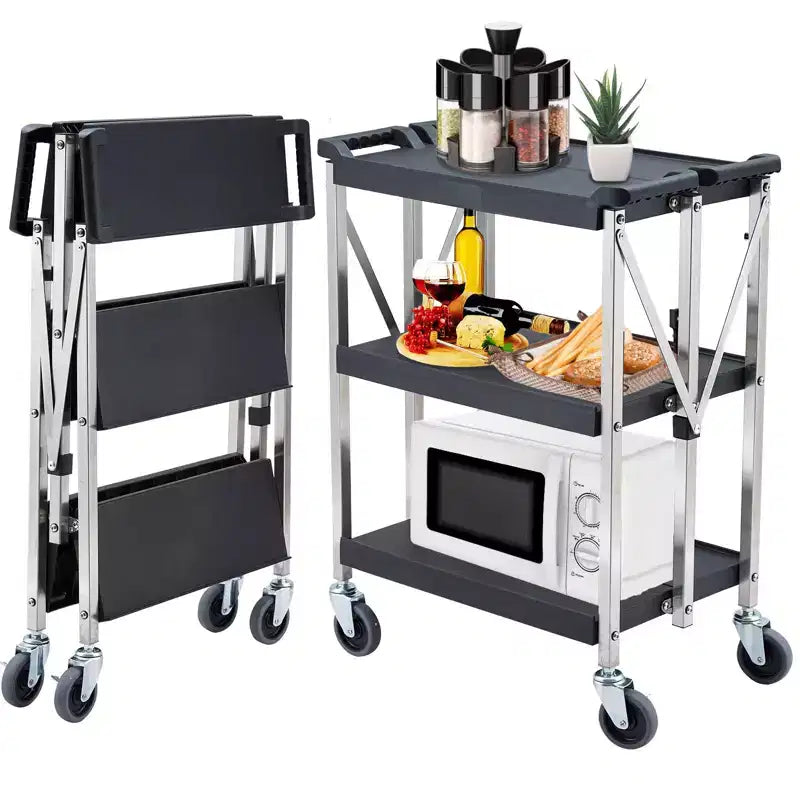 Small Folding Hand Truck, Black Portable Dolly Cart with PP Body & Stainless Steel Frame, Compact Utility Cart for Transport