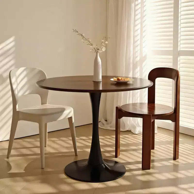 NAYSAYE Round Dining Table End Table Modern Kitchen Table MDF Top Steel Base for Living Room Office, Black, 31.5*19.7*19.1