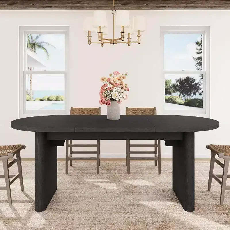 71'' Oval Dining Table for 4-8, Versatile Farmhouse Kitchen & Dining Table, Greating Table for Living Room, Office, Apartment, Black