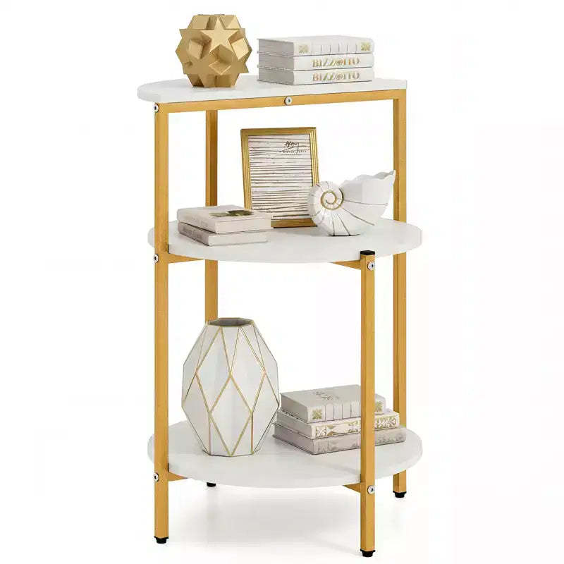 Costway 3-Tier Side Table Round End Table w/Storage Shelves Metal Frame for Bedroom