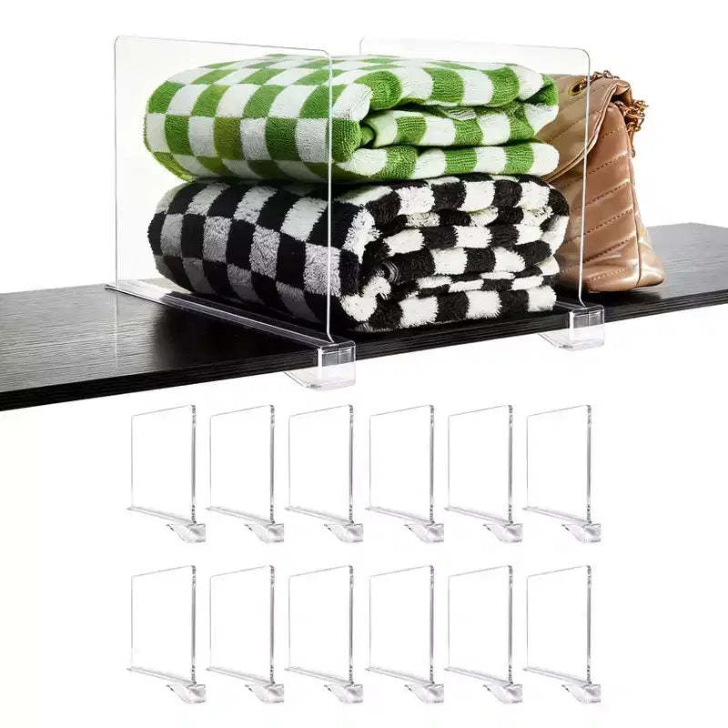 Acrylic Shelf Dividers, Clear Closet Organizers & Shelf Separators for Pantry, Wardrobe, Bookshelf, Cabinet - No-Slip Clip On Design