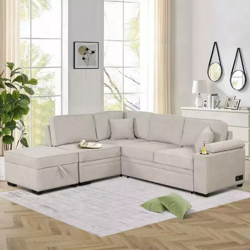 84.75 Sleeper Sofa Bed 2 in 1 Pull Out sofa bed L Shape Couch with Storage Ottoman for Living Room Bedroom Couch and Small Apartment