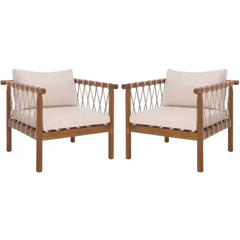 Sabrina Side Chair Indoor/Outdoor (Set of 2) - PAT6809 - Teak Brown/Cream - Safavieh